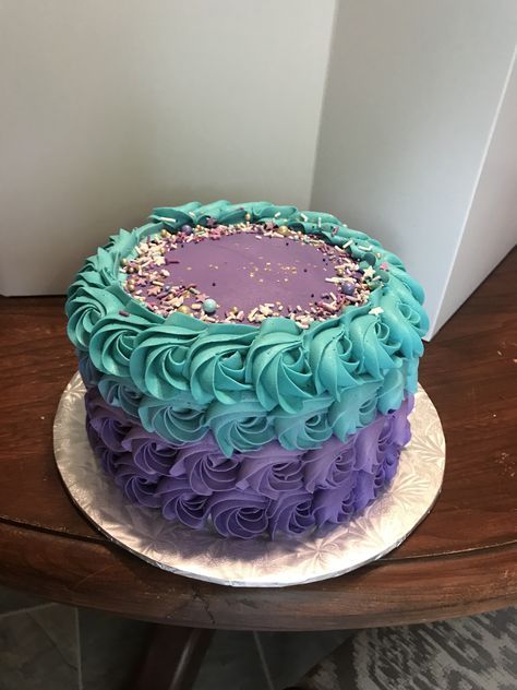 Purple and teal cake Purple And Turquoise Birthday Cake, Purple And Teal Cake, Blue And Purple Cake, Teal Cake, Red Birthday Cakes, Purple Cakes Birthday, 15th Birthday Cakes, Blue Birthday Cakes, Purple Cake