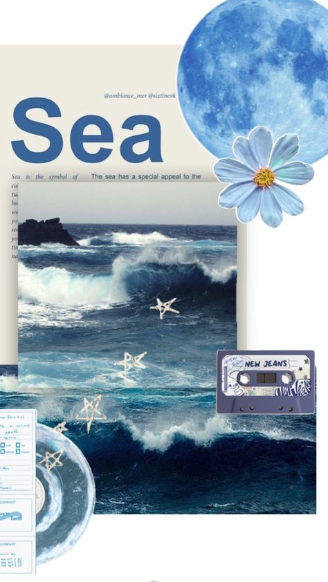 Sea blue Darik blue FLOWER Sea Waves Drawing, Wallpaper Artist, Wave To Earth, Beachy Aesthetic, Japanese Poster Design, Wallpaper Illustration, Drawing Aesthetic, Colors Painting, Illustration Collage