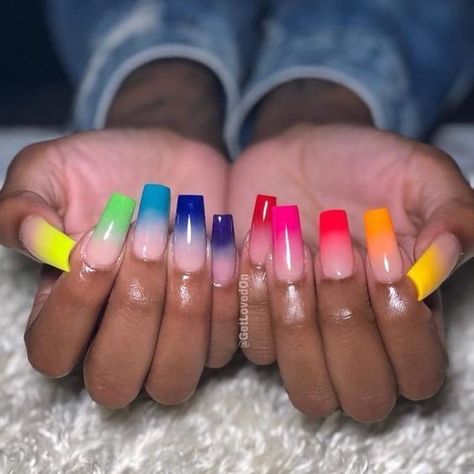 Rainbow Nail Art Designs, Bright Summer Acrylic Nails, Nail Art Simple, Rainbow Nails Design, Rainbow Nail Art, Colorful Nail, Simple Nail Art Designs, Spring Nail Art, Simple Nail