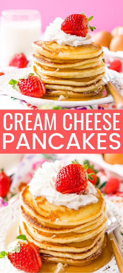 Cinnamon Cream Cheese Pancakes, Cream Cheese Pancakes Recipe, Stuffed Cheesecake Pancakes, Cream Cheese Stuffed Pancakes, Strawberry Cream Cheese Pancakes, Cream Cheese Breakfast Recipes, Breakfast With Cream Cheese, Pancakes Cream Cheese, Dinner Pancakes