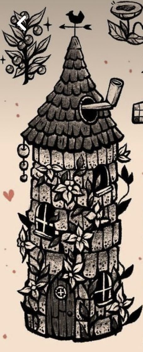 Wizard Tower Stardew Valley, Stardew Valley Wizard Tower, Stardew Valley Wizard, Stardew Valley Tattoo, Tower Tattoo, Wizard Tower, Background Drawing, Leg Sleeve, Leg Sleeves