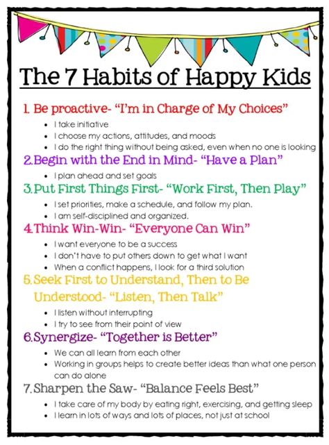 7 Habits Of Happy Kids, Poster For Classroom, Kindness Week, Making Choices, Doing The Right Thing, Positive Parenting Solutions, Parenting Knowledge, Leader In Me, Kids Schedule