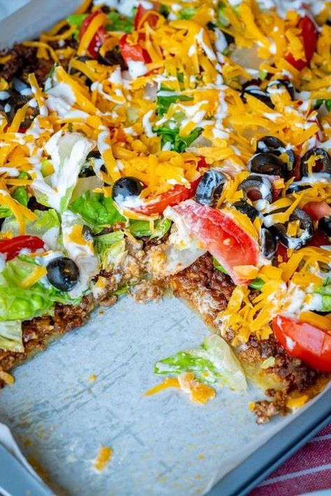 Sheet Pan Taco Bake, Mexican Food Recipes Appetizers, Taco Dishes, Mexican Favorites, Cooking Panda, Sheet Pan Dinners Recipes, Taco Bake, Food Inspired, Mexican Food Recipes Easy