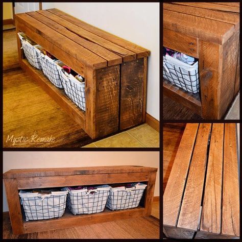 DIY Pallet Furniture Ideas - DIY Pallet Storage Bench - Best Do It Yourself Projects Made With Wooden Pallets - Indoor and Outdoor, Bedroom, Living Room, Patio. Coffee Table, Couch, Dining Tables, Shelves, Racks and Benches http://diyjoy.com/diy-pallet-furniture-projects Diy Bank, Diy Entryway Bench, Wood Shoe Storage, Wooden Benches, Pallet Storage, 1001 Pallets, Pallet Projects Furniture, Wooden Pallet Furniture, Diy Entryway