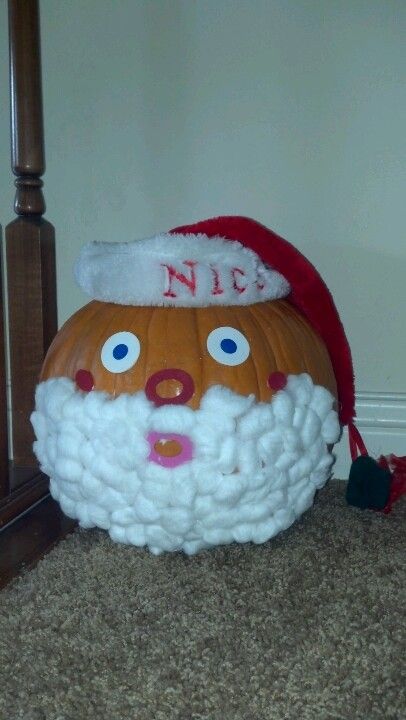 Say hello to Santa pumpkin:)  I didn't want to waste our Thanksgiving pumpkin, so we made Santa! If I can get glue off we will make a pie next. ;) Santa Pumpkin Decorating, Santa Pumpkin, Snowman Pumpkin, Book Character Pumpkins, Pumpkin Cravings, Character Pumpkins, Christmas Pumpkins, Thanksgiving Pumpkin, Xmas Lights