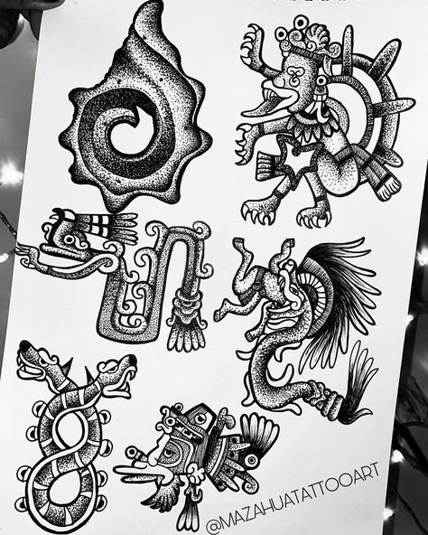 Zapotec Tattoo, Skull And Rose Drawing, Aztec Artifacts, Quetzal Tattoo, Aztec Sleeve, Aztec Symbols, Aztec Tattoos, Mexican Tattoo, Aztec Tattoo Designs