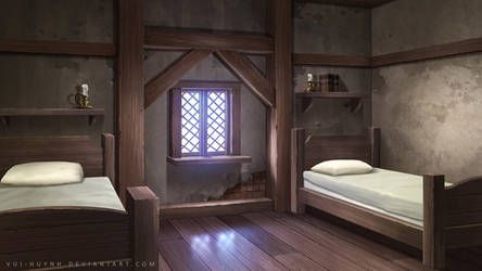 Bedroom of tavern by Vui-Huynh Fantasy Inn, Medieval Bedroom, Anime House, Episode Interactive Backgrounds, Anime Places, Episode Backgrounds, Fantasy Rooms, Medieval Houses, Fantasy Background