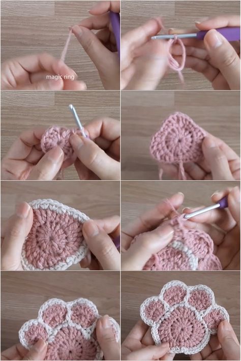 Crochet Paw Print Patterns Crochet Paw Print, Crochet Patterns Blanket, Paw Print Crafts, Paw Crochet, Granny Square Crochet Patterns Free, Pet Projects, Dishcloth Crochet Pattern, Paw Pattern, Paw Print Design