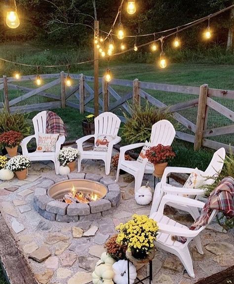 Extra Space Storage, Patio Grande, Fall Entryway, Patio String Lights, Cottages And Bungalows, Space Storage, Garden Aesthetic, Fire Pit Backyard, Ideas Garden