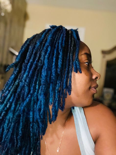 Dark Blue Dreads Black Women, Blue Dreads Black Women, Dark Blue Locs, Blue Locs Black Women, Indigo Hair Color, Blue Locs, Dreads Black Women, Color Locs, Short Dreadlocks