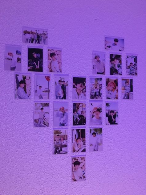 💜 Photo Wall Collage With Polaroids, Heart Of Polaroids, Heart With Polaroids, Mini Pictures On Wall, Polaroid Frame Ideas Wall Art, Poloroid Pictures Ideas Display Wall Art Heart, Heart Out Of Polaroid Pictures, Mini Photos On Wall, Photo Walls Bedroom Aesthetic