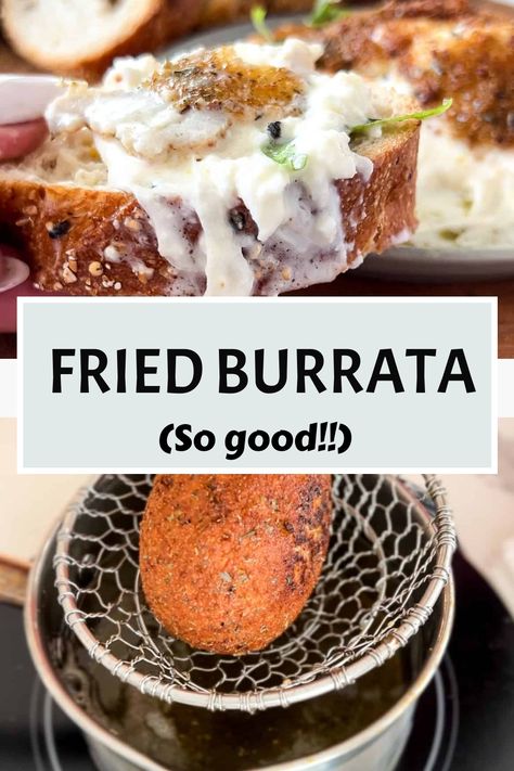 Fried burrata cheese is a deliciously creamy appetizer to serve your guests with some crusty bread. It’s creamy, melty and pure heaven! Fried Burrata, Fancy Pizza, Burrata Recipe, Phyllo Cups, Crostini Recipes, Appetizer Platters, Burrata Cheese, Cocktail Desserts, Cheese Appetizers