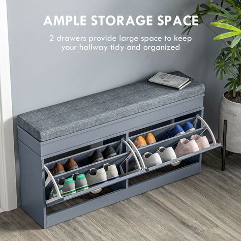 Bench For Entryway, Modern Shoe Rack, Shoe Bench Entryway, Storage Bench With Cushion, Shoe Rack Bench, Shoe Storage Bench, Upholstered Storage Bench, Entryway Storage, Comfortable Place