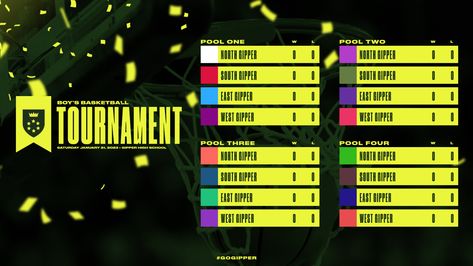 Sports graphic showing a Pool Play Tournament Bracket for basketball teams built with Gipper sports templates. https://www.gipper.com/ Tournament Bracket, Pool Play, Sports Templates, Basketball Tournament, Sports Organization, Boys Basketball, Sports Graphics, Graphic Template, Championship Game