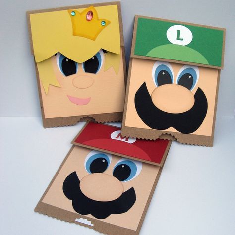 Mario Kart Party, Mario Bros Party, Punch Art Cards, Paper Bag Puppets, Mario Birthday Party, Super Mario Birthday, Super Mario Party, Mario Birthday, Boy Cards