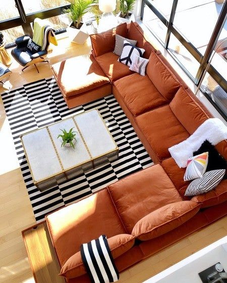 Orange Sectional Couch, Modern Modular Sectional, Extra Large Couch, Extra Large Sofa, Unique Sectionals, Colorful Sectional Sofa, Unique Sectional Sofa, Rust Sectional Living Room, Kova Pit Couch