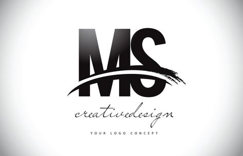 MS M S Letter Logo Design with Swoosh and Black Brush Stroke. Brush Letters, Ms Logo, Brush Letter, S Letter Logo, Fabric Store Displays, Alphabet Photography, Logo Desing, Initials Logo Design, Black Brush