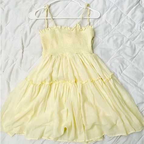 pastel yellow dress Pastel Yellow Dress Short, Pastel Yellow Dress, Yellow Sun Dress, Light Yellow Dresses, Thrift Ideas, Fairy Skirt, Yellow Sun, Yellow Skirt, Pastel Yellow