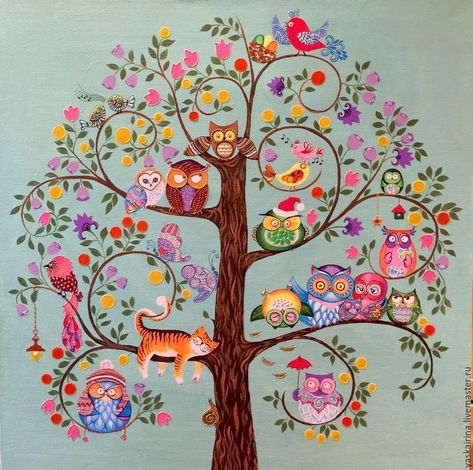 Frida Art, Owl Tree, Tree Of Life Art, Owl Art, Naive Art, Folk Art Painting, Tree Art, Whimsical Art, Tree Painting