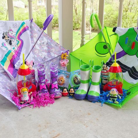 Kids Easter Baskets Ideas, Easter Umbrella Basket, Useful Easter Basket Ideas For Kids, Rainboot Easter Basket Ideas, Rain Boot Easter Basket Ideas, Easter Basket Alternatives For Kids, Umbrella Easter Basket Ideas, Creative Easter Basket Ideas For Kids, Rain Boots Easter Basket