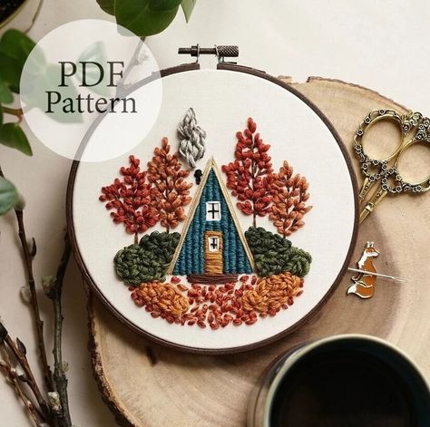 Autumn Cabin, Beginner Embroidery, Halloween Embroidery, Hand Embroidery Projects, Hand Embroidery Art, Embroidery Hoop Art, Embroidery For Beginners, Satin Stitch, Youtube Tutorials