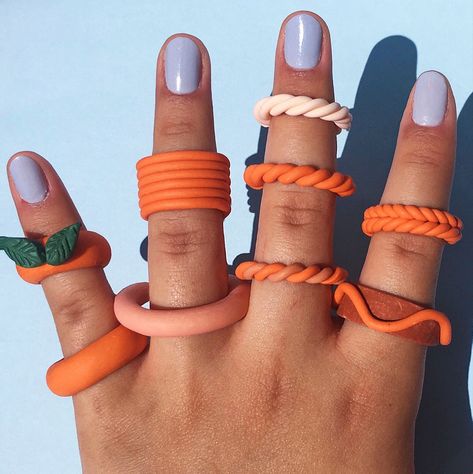 Orange Ring Aesthetic, Clay Rings Aesthetic, Cute Clay Rings Aesthetic, Polymer Rings Aesthetic, Chunky Clay Rings, Fimo Rings, Kawii Clay Rings, Diy Clay Rings, Fimo Ring