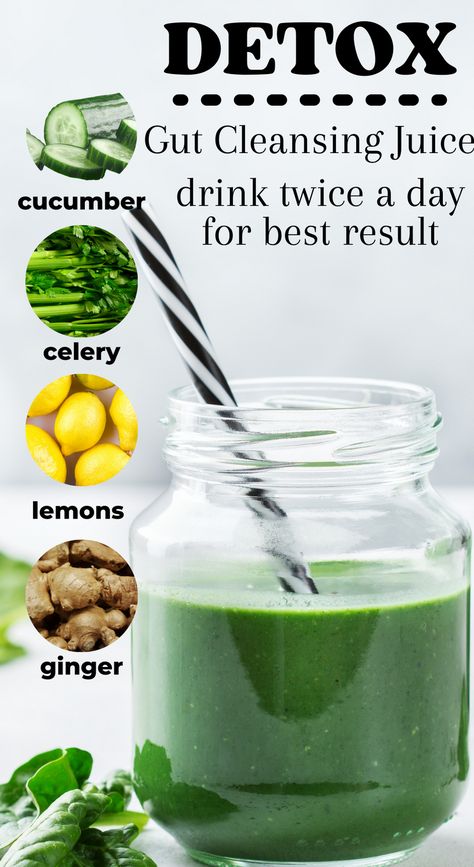 Detox gut cleaning drink Colon Cleansing Juice, Bloated Belly Juice, Cucumber Celery Lemon Ginger Juice, Belly Fat Juicing Recipes, Juice For Bloated Stomach, Colon Cleanse Juice Recipes, Benefits Of Cucumber Juice, Colon Cleanse Juice, Cleanse Stomach