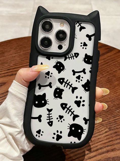 1pc Cartoon Cat Ear & Fishbone Design Phone Case For IPhone 11/12/13/14 Pro Max Multicolor    TPU  Ordinary Mobile Phone Case   Cases, size features are:Bust: ,Length: ,Sleeve Length: Design Phone Case, Brown Lipstick, Cats Phone Case, Lip Gloss Set, Phone Case For Iphone 11, Fashion Eyeglasses, Bandana Hairstyles, Cat Ear, Case For Iphone 11