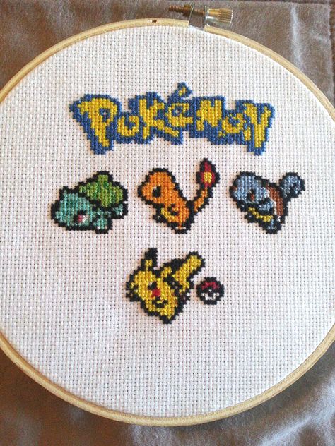 Starter Pokemon Cross Stitch - Imgur Abra Pokemon, Pikachu Cross Stitch, Game Cross Stitch, Pokemon Cross Stitch Patterns, Starter Pokemon, Geek Cross Stitch, Pokemon Cross Stitch, Pokemon Pattern, Stitch Sewing