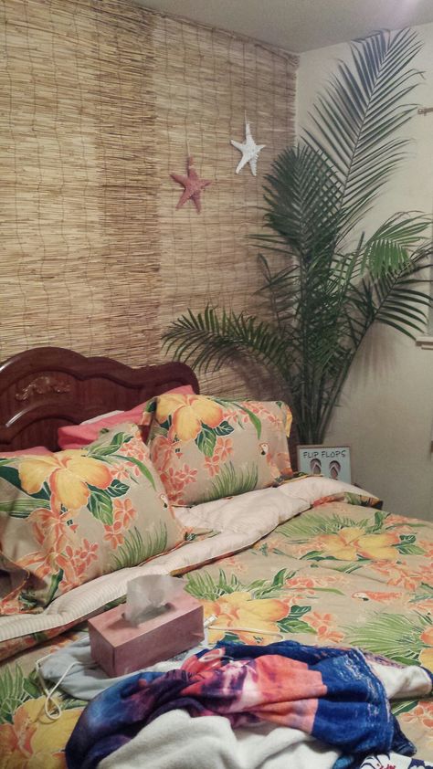 My tropical get away Palm Themed Bedroom, Tropical Themed Room, Island Vibe Bedroom, Tropical Apartment Decor, Hawaii Bedroom Ideas Tropical Style, Island Bedroom Decor Tropical Style, Tropical Bedroom Ideas Caribbean, Hawaii Room Decor Tropical Style, Top Loader Laundry Room