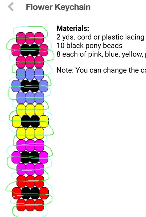 Easy Pony Bead Crafts, Pony Bead Keychain Patterns Free, Kandi Keychain Tutorial, Pony Bead Patterns Easy Step By Step, Pony Bead Crafts Keychains, Flower Pony Bead Patterns, Small Pony Bead Keychains, Pony Bead Bracelets Patterns, Pony Bead Keychain Patterns