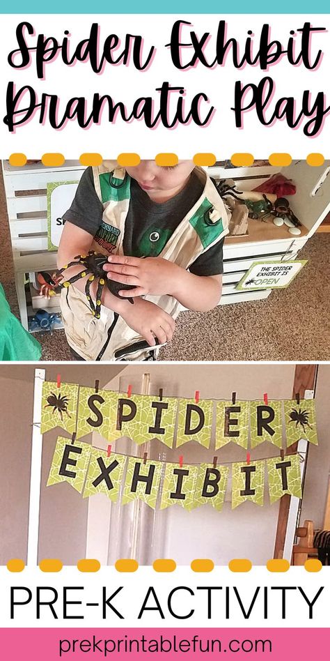 Do you have a budding Arachnologist in your midst? This spider exhibit mini dramatic play pack includes all of the printable props and signs you'll need to set up your own pretend play spider exhibit! Preschool Spiders Theme, Spider Exhibit Dramatic Play, Spider Dramatic Play Preschool, Spider Dramatic Play, Spider Theme Preschool, Spider Preschool, Spider Lessons, Spiders Preschool, Dramatic Play Activities