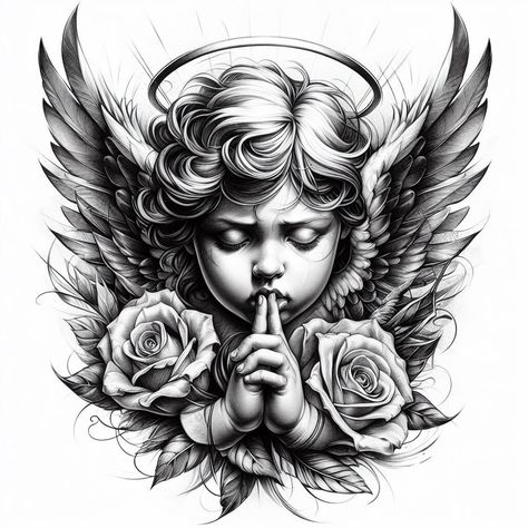 Chest Tattoo Drawings, Heaven Tattoos, Realistic Tattoo Sleeve, Chicano Style Tattoo, Muster Tattoos, Chicano Art Tattoos, Neck Tattoo For Guys, Angel Tattoo Designs, Chest Tattoo Men