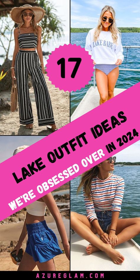 Make waves with your style at the lake with our selection of 17 vibrant lake outfit ideas for 2024. From trendy swimwear to stylish cover-ups and accessories, our curated collection has everything you need to stay fashion-forward by the water. Whether you're soaking up the sun or enjoying water sports, our chic ensembles will keep you looking and feeling cool all summer long. Dive into fashion with our vibrant lake attire! Lake Looks For Women, Lake Style Outfit, Lake Outfits For Women, Lake Outfit Summer Casual, Lake House Outfits Summer, Lake Weekend Outfit, Camping Summer Outfits, Lake Outfit Ideas, Summer Lake Outfits