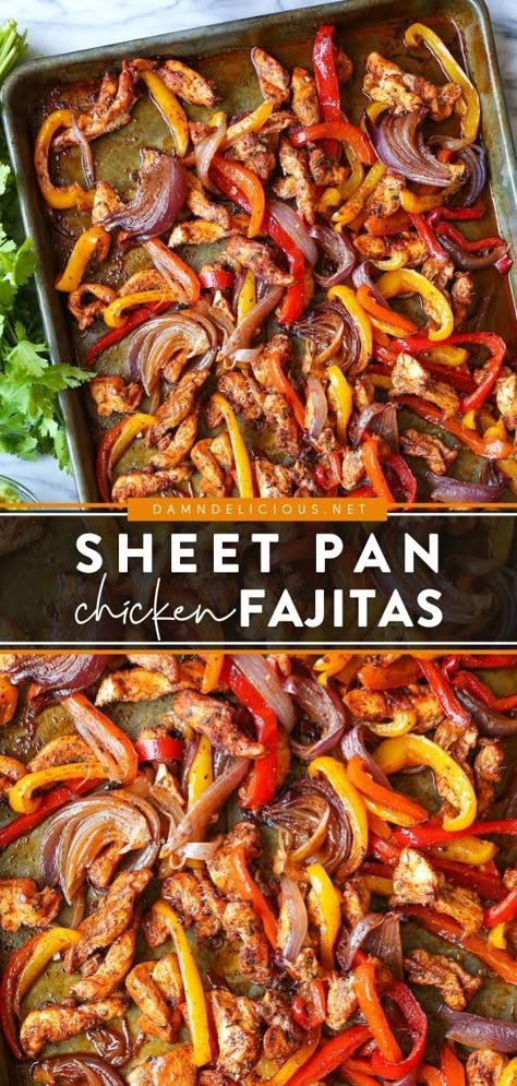 SHEET PAN CHICKEN FAJITAS Sheet Pan Chicken Fajitas, Easy Chicken Fajitas, Pan Chicken Fajitas, Sheet Pan Dinners Recipes, Mexican Dinner Recipes, Sheet Pan Chicken, Dinners Recipes, Fajita Recipe, Mexican Dinner