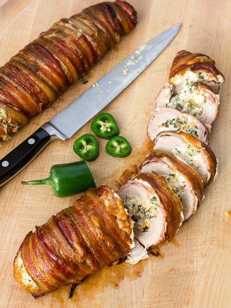 Tenderloin Wrapped In Bacon, Pork Lion Recipes, Stuffed Pork Loin, Smoked Pork Tenderloin, Pork Loin Recipe, Bacon Wrapped Pork Tenderloin, Smoked Pork Loin, Bacon Wrapped Pork, Poppers Recipe