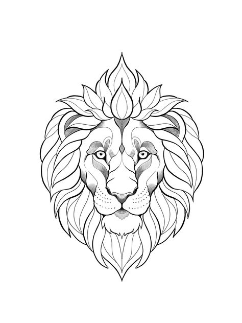 Lion Design Drawing, Lion Mandala Drawing, Geometric Lion Drawing, Lion Head Tattoo Stencil, Lion Tattoo Stencil Drawings, Lion Head Outline, Lion Line Drawing, Batman Pumpkin Stencil, Buddah Sleeve Tattoo