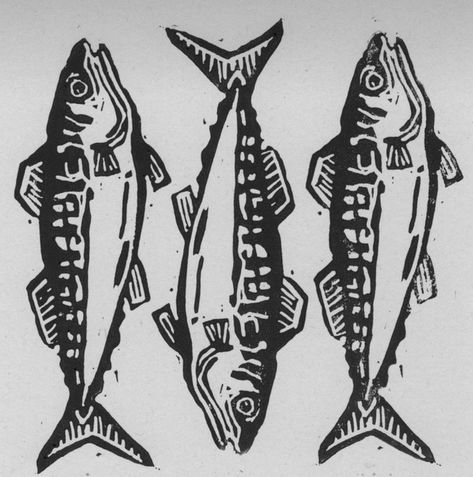 Fish Lino Print, Stunning Tattoos, Mackerel Fish, Linocut Printmaking, Lino Art, Linocut Art, Printmaking Art, Fish Print, Fish Art