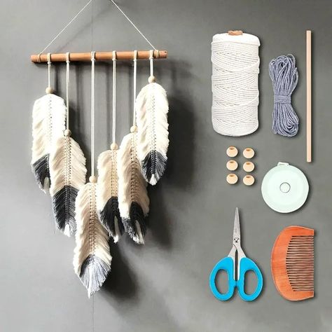 Boho Chic Diy Macrame Feather Wall Hanging Kit Complete - Temu Macrame Beginners, Macrame Feather Wall Hanging, Diy Feather, Macrame Feathers, Feather Wall Hanging, Hanger Decor, Macrame Tapestry, Popular Crafts, Tapestry Kits