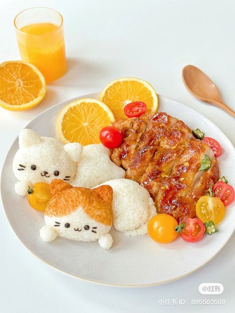 Cat Vtuber, Kawaii Breakfast, Bread Cat, Cute Dinner, Chinese Breakfast, Kids Lunch Box Meals, Japanese Food Bento, Kawaii Cooking, Cute Snacks