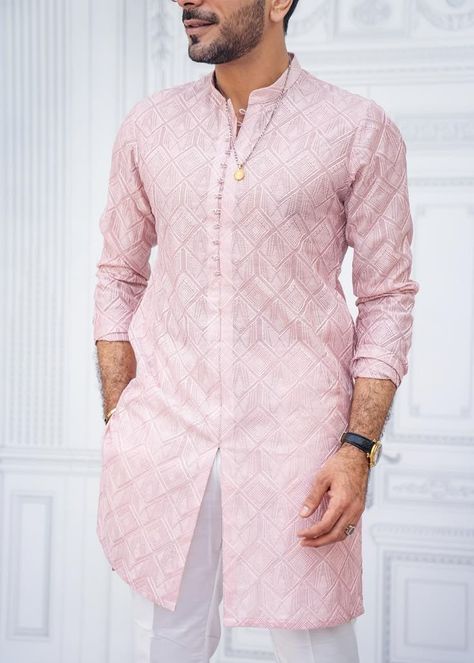 Pink Color Kurta For Men, Pestal Colour Men Kurta, Kurta Patterns Men, Peach Colour Kurta For Men, Pink Kurta Pajama Men, Pink Kurta For Men Wedding, Light Pink Kurta For Men, Kurta Pajama Men Design, Kurta For Men Traditional