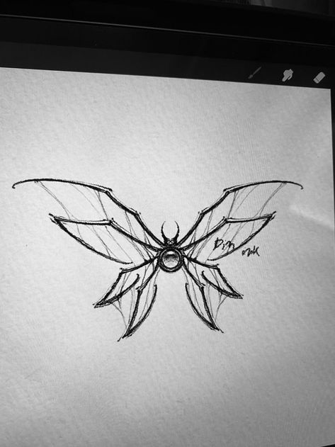 Spider Butterfly Drawing, Spider And Butterfly Tattoo, Butterfly Cybersigilism Tattoo, Spiderweb Butterfly Tattoo, Spider Butterfly Tattoo, Creepy Butterfly Tattoo, Cybersigilism Tattoo Template, Small Spider Tattoo, Chest Tattoo Designs Female