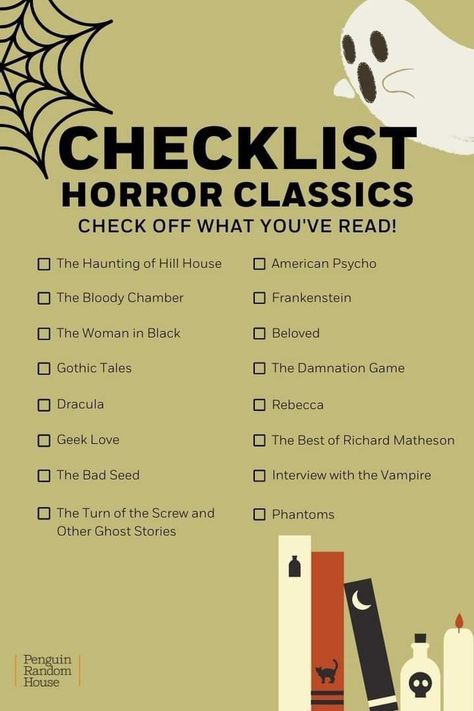 Horror Challenge, Book Checklist, Horror Classics, Books To Read Before You Die, Scary Books, Book Bucket, Book Challenge, Horror Halloween, Top Books To Read