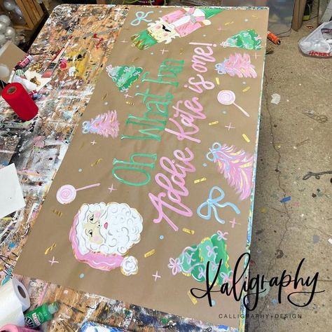 Christmas Party Banner Design, Holiday Banner Design, Brown Paper Banner Christmas, Painted Halloween Banner, Christmas Butcher Paper Signs, Christmas Brown Paper Banner, Christmas Banner Painted, Painted Christmas Banner, Halloween Painted Banner