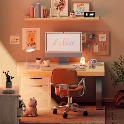 Blender 3d Inspiration, Desk Artwork, Cozy Desk, Home 3d, Gaming Room Decor, 3d Room, Study Room Design, Cozy Office, Interior Design Games