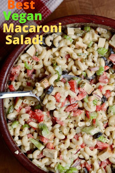 I love macaroni salad! And my Vegan Macaroni Salad is the BEST EVER. It's an easy Pasta salad with raw healthy veggies, smoked tofu and a creamy mayo based dressing that's incredible! Tart sweet salty savoury! Perfect for a backyard bbq, picnic or potluck! Eggless and dairy free recipe! Wfpb Salad, Hawaiian Pasta Salad, Vegan Macaroni Salad, Smoked Tofu, Vegan Pasta Salad, Macaroni Salad Recipe, Bbq Picnic, Vegan Pasta Recipes, Vegan Mayonnaise