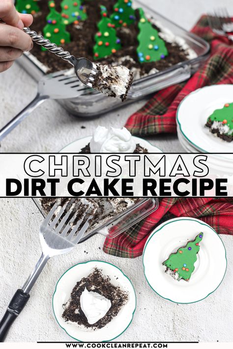 This delicious Christmas dirt cake recipe is simple to make and so adorable. Everyone will love to make and share this tasty treat that is ideal for those holiday parties and family gatherings. Christmas Dirt Pudding, Dirt Cake Christmas, Christmas Dirt Cake Recipe, Christmas Tree Trifle Desserts, Christmas Dirt Cake, Christmas Tree Dirt Cake, Dirt Cake Recipe, Chocolate Peppermint Trifle Recipe, Chocolate Peppermint Poke Cake Recipe