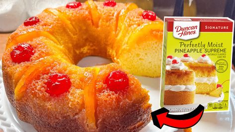 The Easiest Pineapple Upside-Down Cake Recipe Pineapple Upside Down Bundt Cake Recipe Betty Crocker, Pineapple Upside Down Bundt Cake With Box Cake, Upside Down Pineapple Cake With Box Cake, Pineapple Upside Down Cake With Box Cake, Pineapple Upside Down Bundt Cake Recipe, Bundt Cake Mix, Sweet Potato Pound Cake, Duncan Hines Cake, Pineapple Upside Down Cupcakes