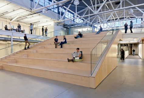 Gallery of Atlassian Offices / Studio Sarah Willmer - 4 Tiered Seating, Architecture Office, Wood Interiors, Bleachers, Studio Photo, Office Interior Design, Secondary School, Office Building, Space Design