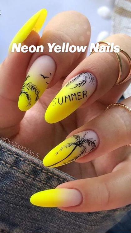 Neon Yellow Nails Check more at https://mangadexx.com/neon-yellow-nails/ Neon Toe Nails, Yellow Nail Ideas, Gradation Nails, Neon Yellow Nails, Nails Stickers, Yellow Nail, Nail Bracelet, Nails Trend, Tropical Nails